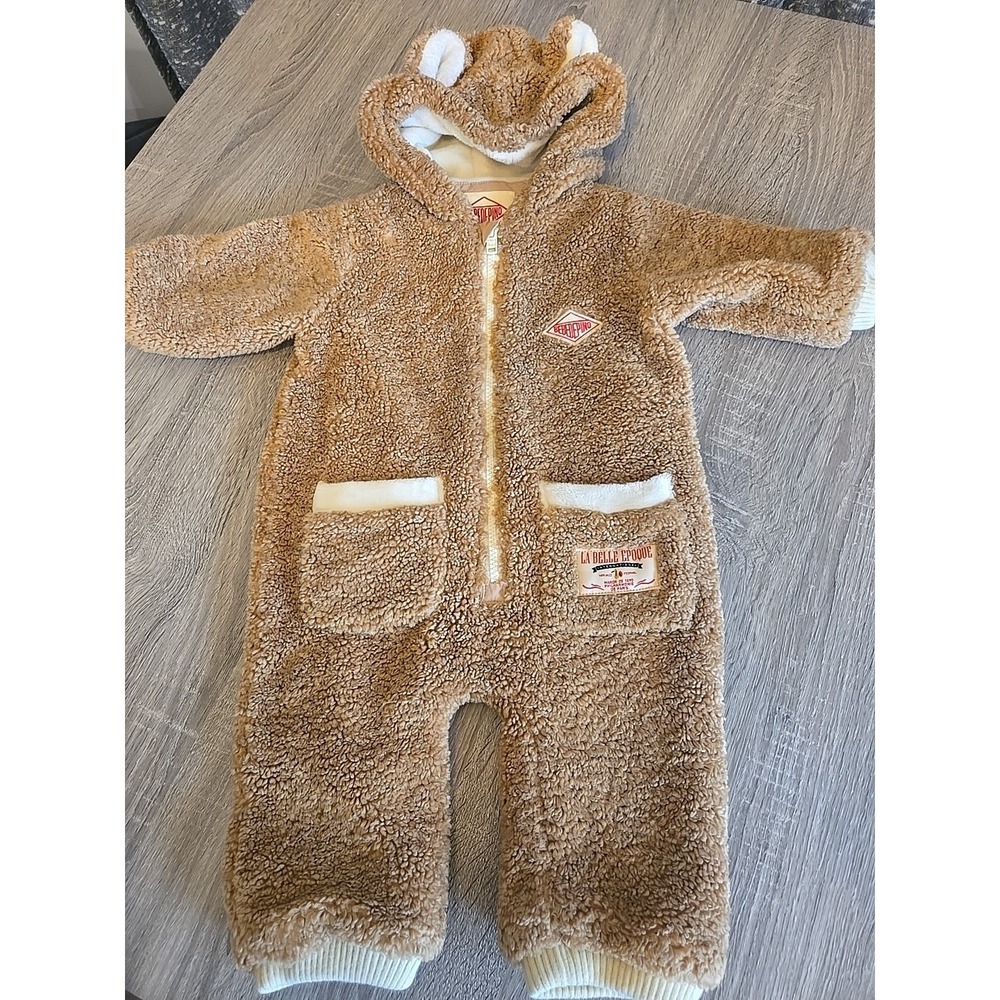 Bebedepino La Belle Epoque Baby Sherpa Bear Jumpsuit Romper Brown Sz 85 12-18 M
